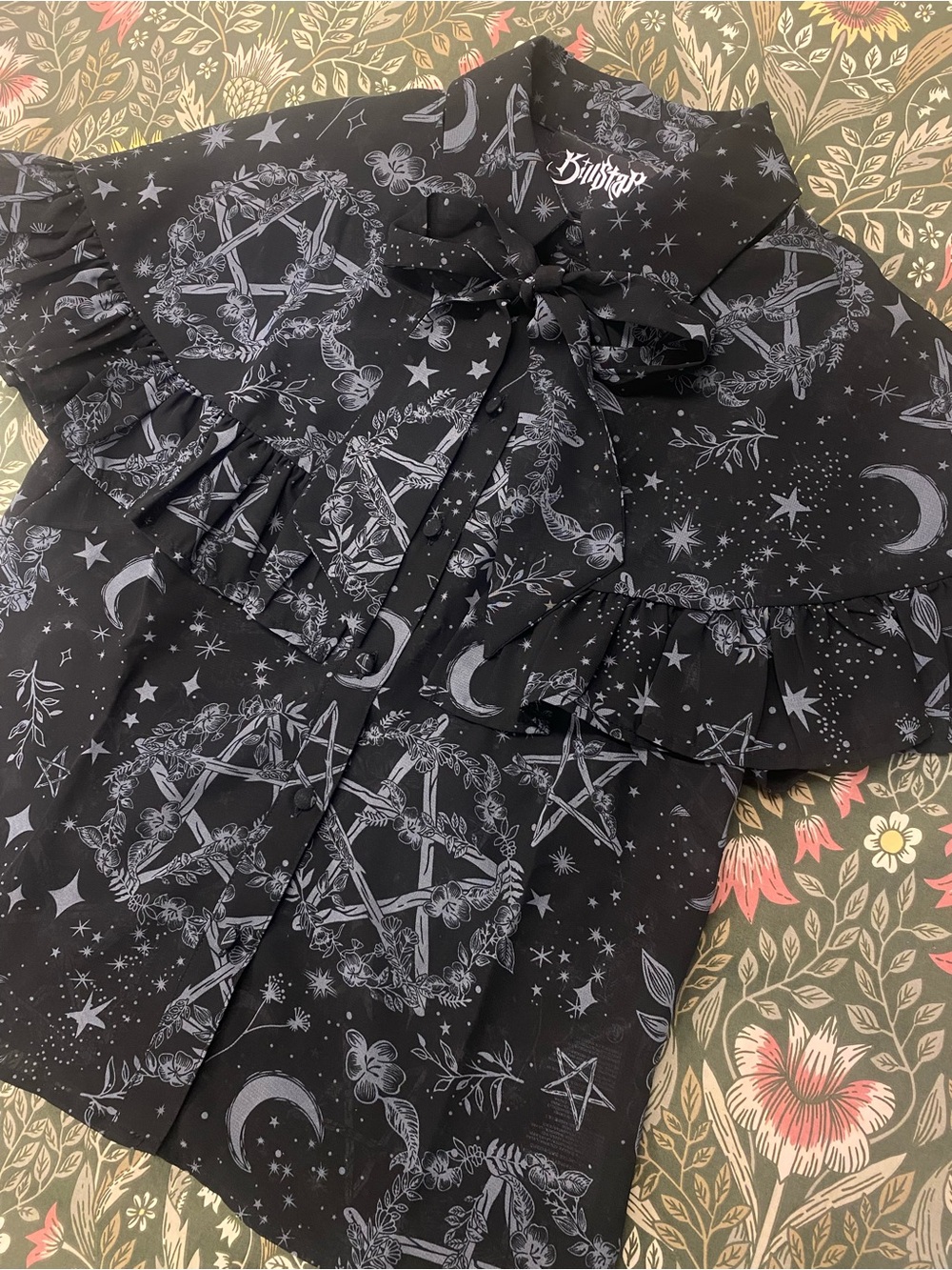 Killstar Black Mesh Celestial Ruffle Cape Shirt